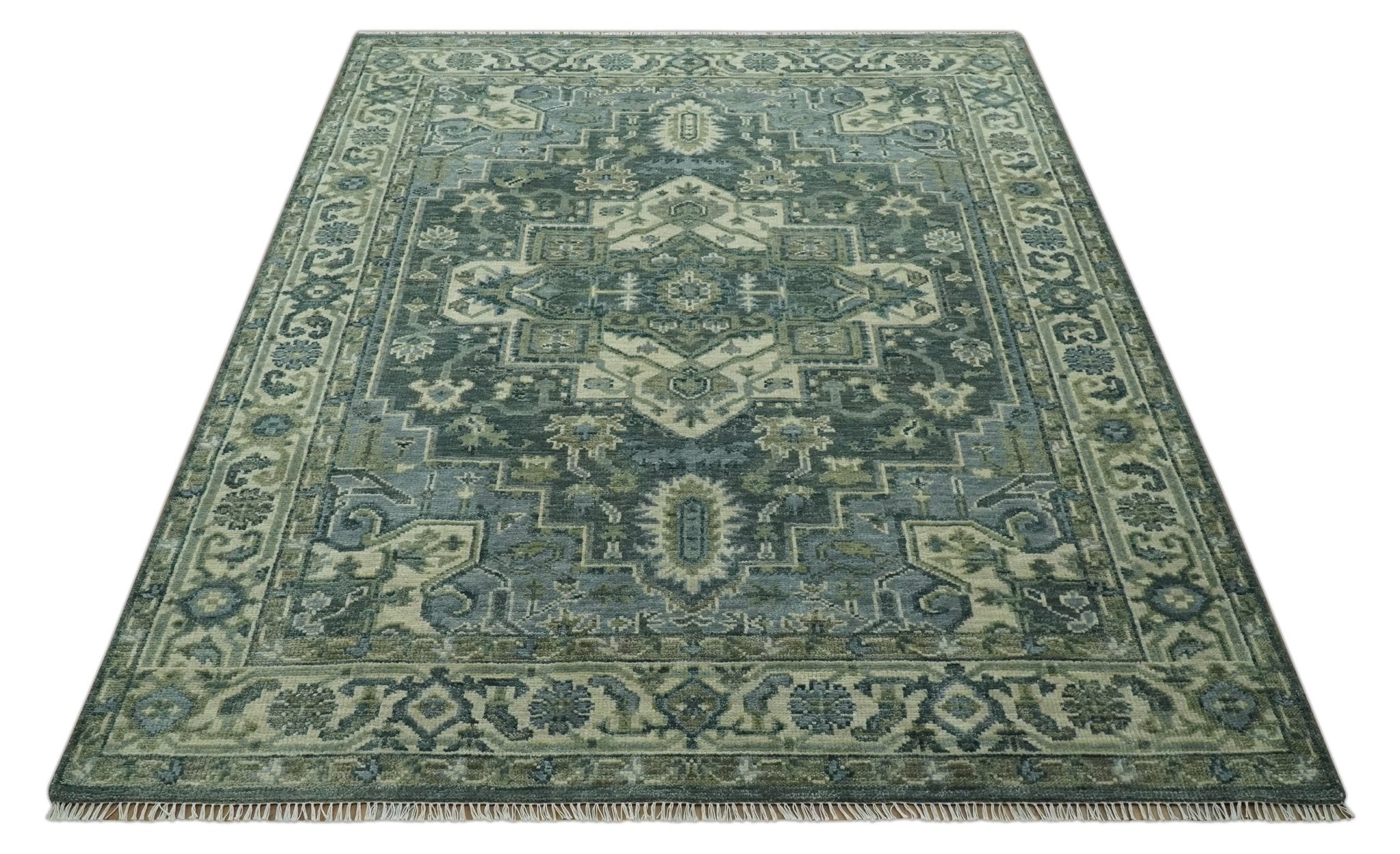 8x10 Hand Knotted Ivory, and Shades of Gray Traditional wool rug - The Rug Decor