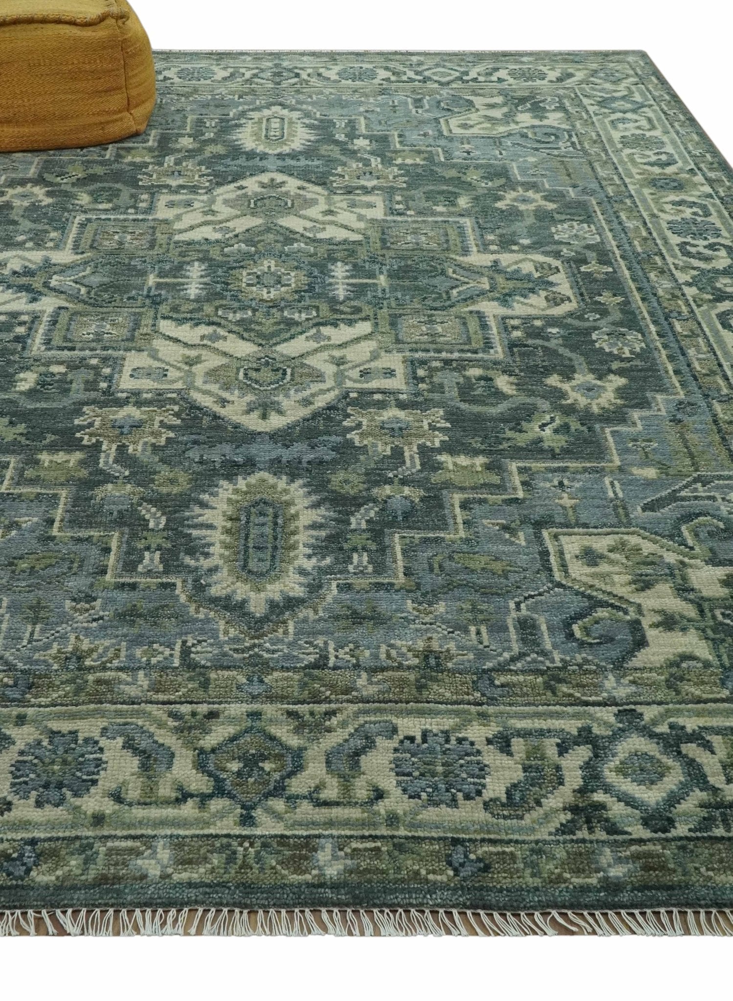 8x10 Hand Knotted Ivory, and Shades of Gray Traditional wool rug - The Rug Decor