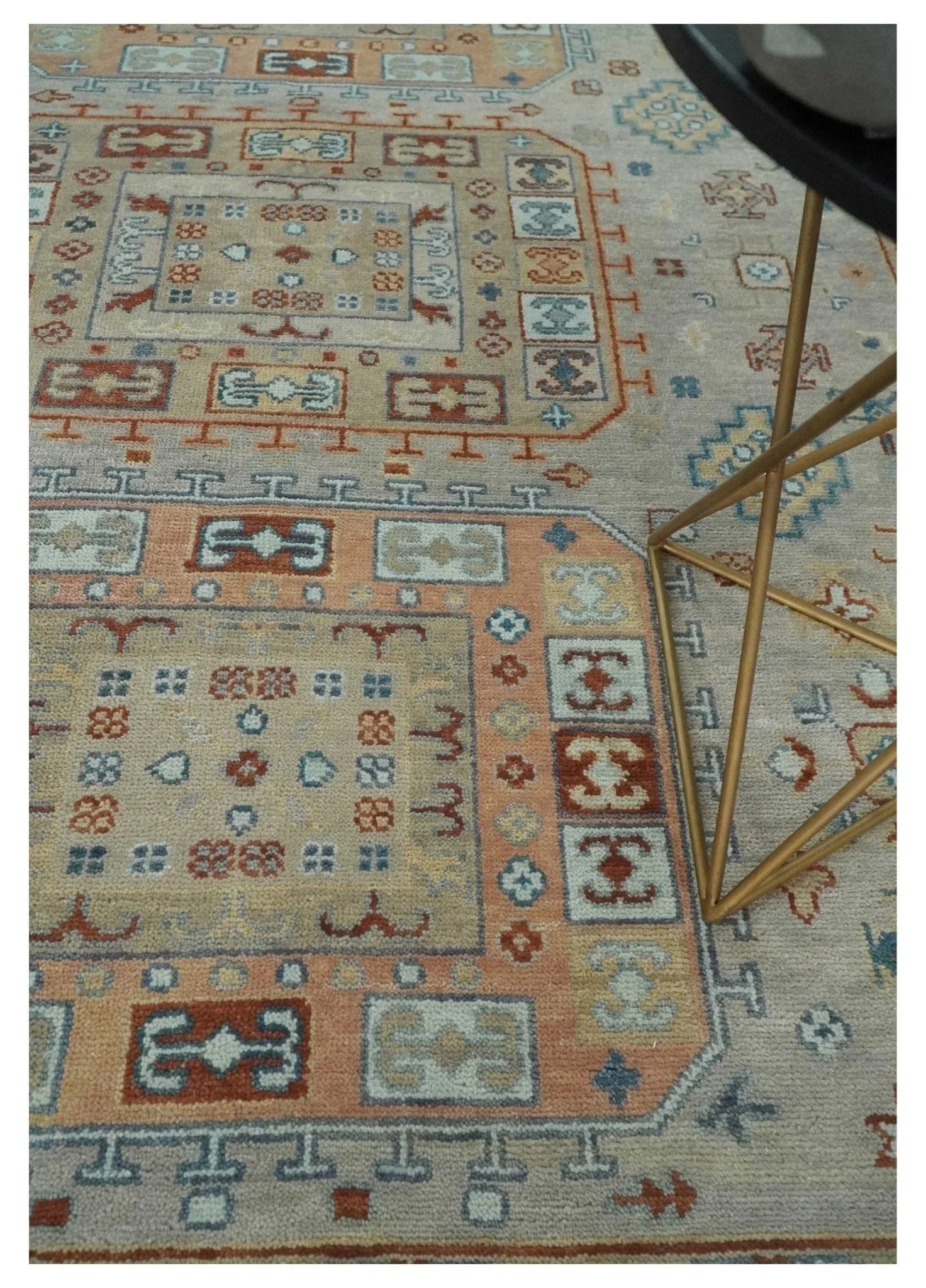 8x10 Hand Knotted Peach, Gray and Camel Traditional Persian Oushak Area Rug | TRDCP836810 - The Mayfair Hall