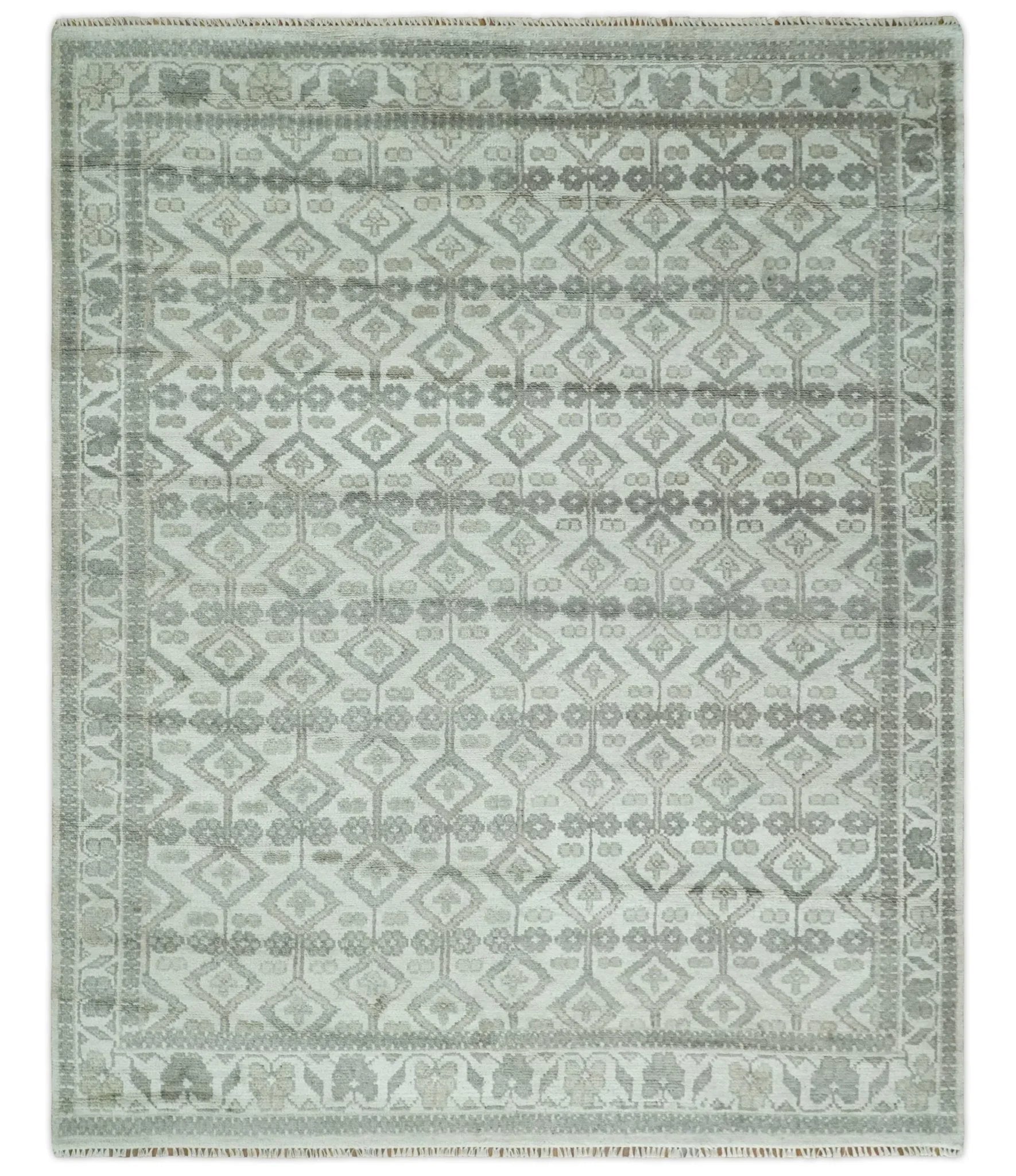 8x10 Hand Knotted Turkish Ivory and Silver Traditional Antique Persian Area Rug | TRDCP1120810S - The Mayfair Hall