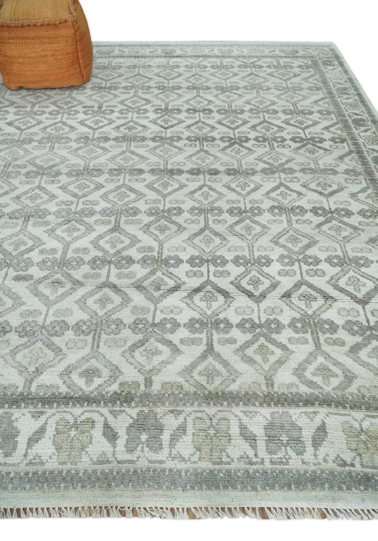 8x10 Hand Knotted Turkish Ivory and Silver Traditional Antique Persian Area Rug | TRDCP1120810S - The Mayfair Hall