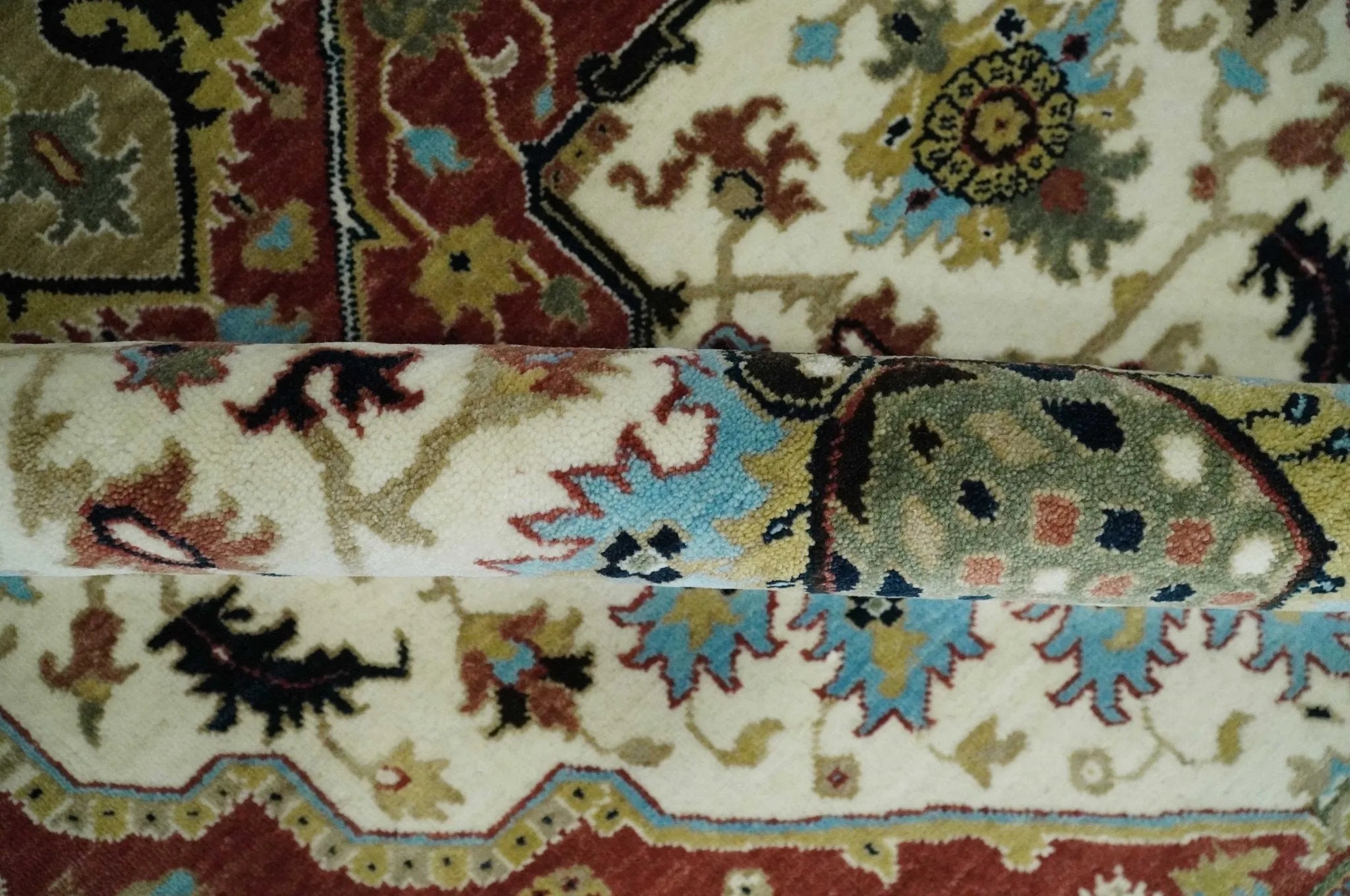 8x10 Olive, Rust and Ivory Heriz Serapi Traditional Vintage Antique Hand Knotted Wool Area Rug | TRDCP1363810