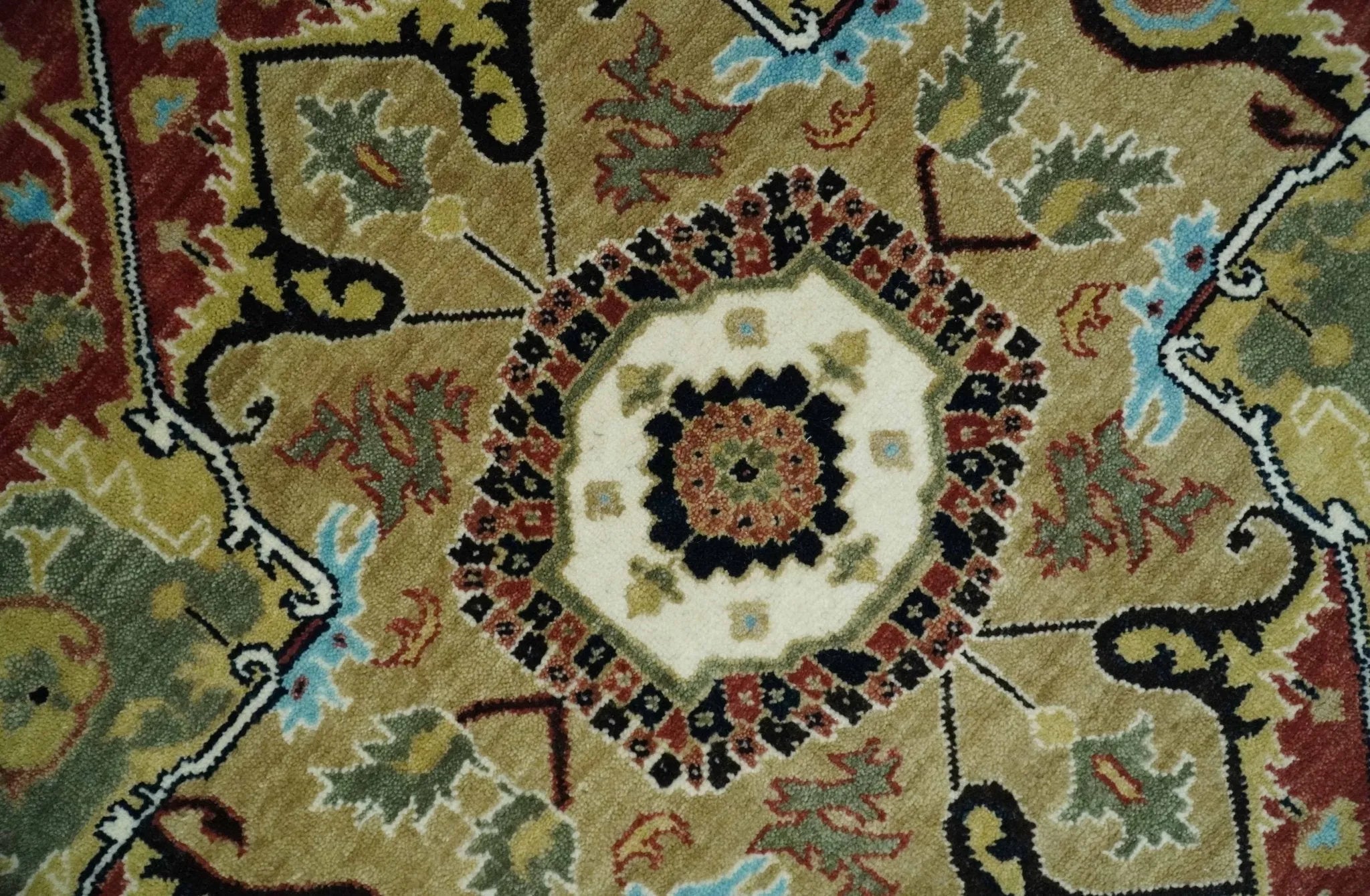 8x10 Olive, Rust and Ivory Heriz Serapi Traditional Vintage Antique Hand Knotted Wool Area Rug | TRDCP1363810