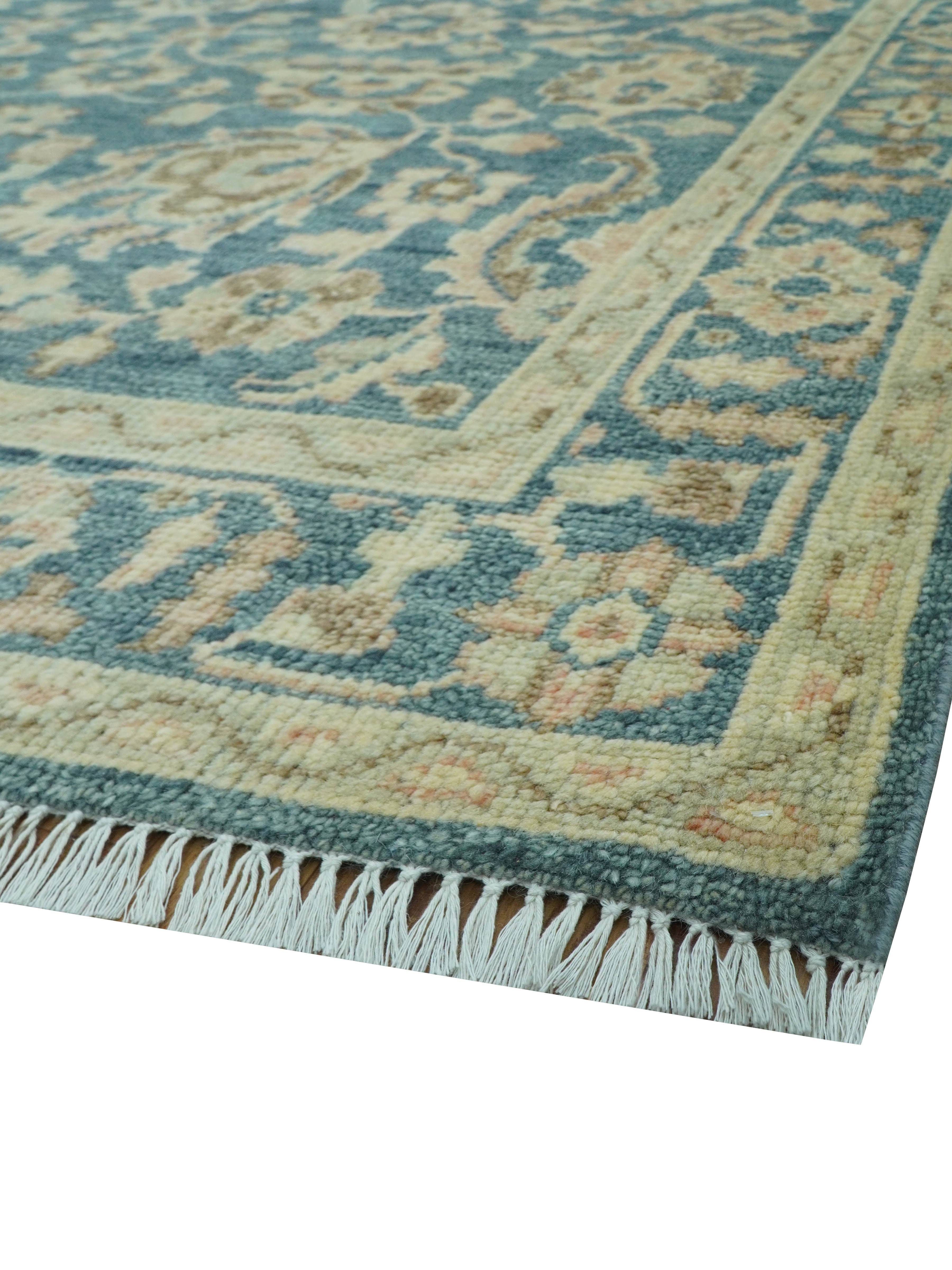 Custom Made Traditional Teal Oushak Hand Knotted Wool Rug