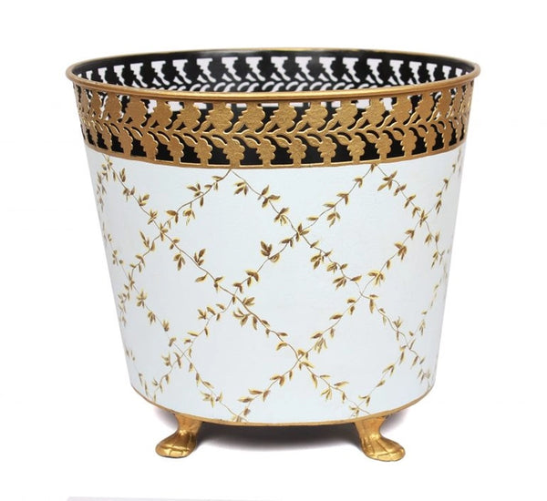 Trellis Pale Blue/Gold Footed Planter - The Mayfair Hall