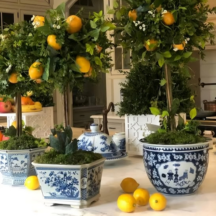 Floral Square Planter with Tray