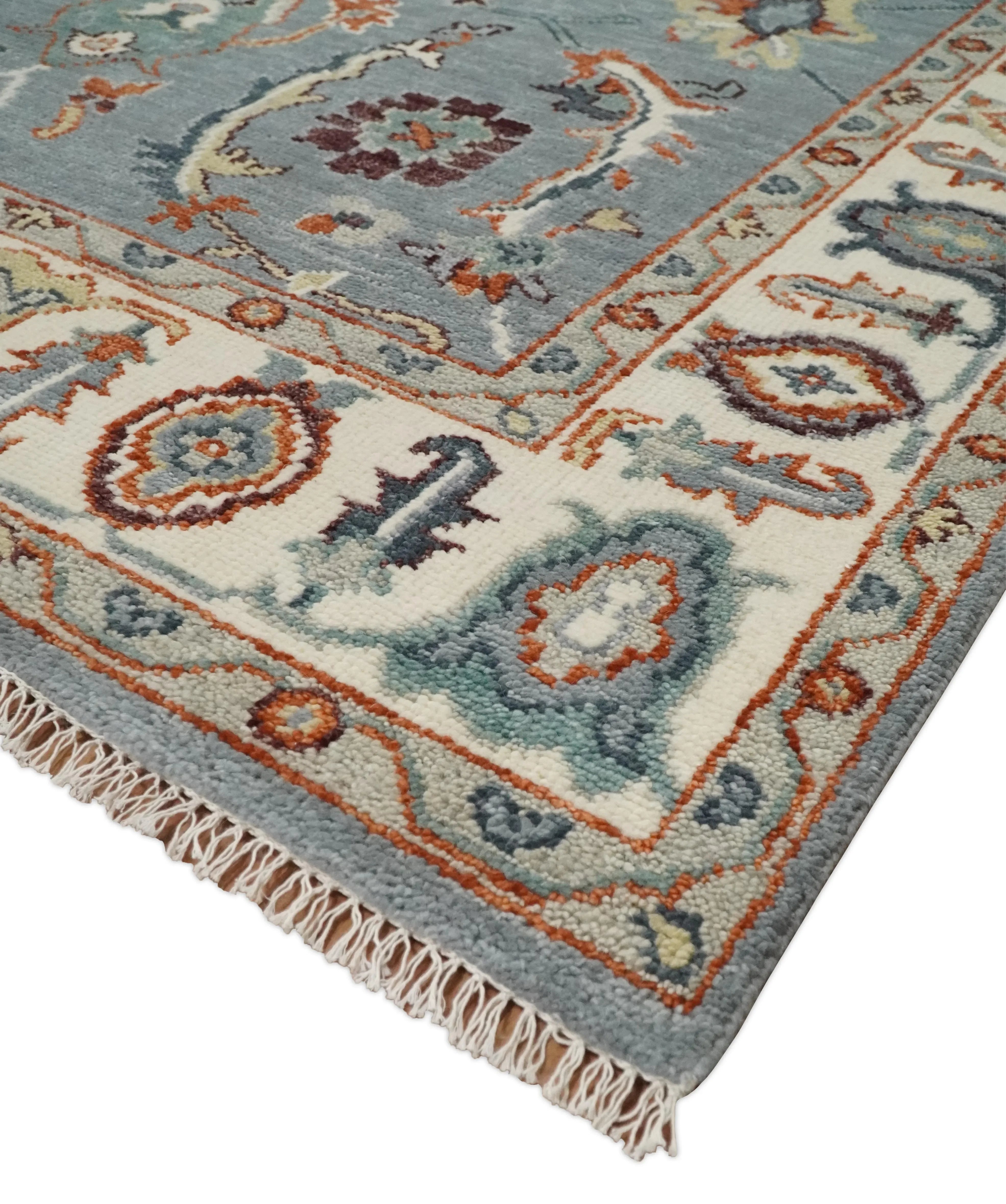 Hand Knotted Gray and Ivory Traditional Oriental Oushak Custom Made Wool Area Rug - The Mayfair Hall