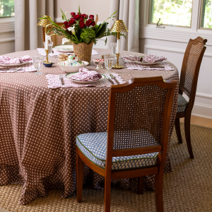 Constance Chocolate Round Tablecloth with Ruffle