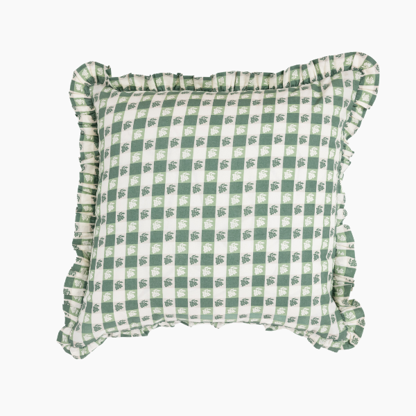 Virginia Stripe Green Ruffled Throw Pillow