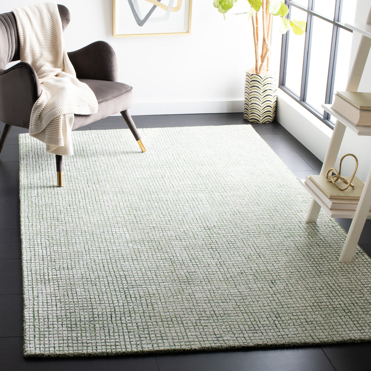 Abstract Modern Hand Tufted Area Rug in Ivory and Green