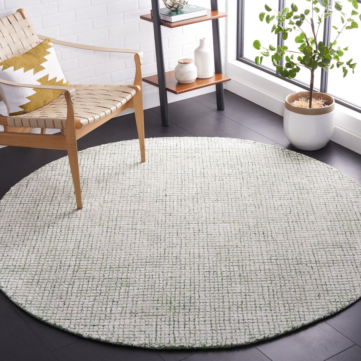 Abstract Modern Hand Tufted Area Rug in Ivory and Green