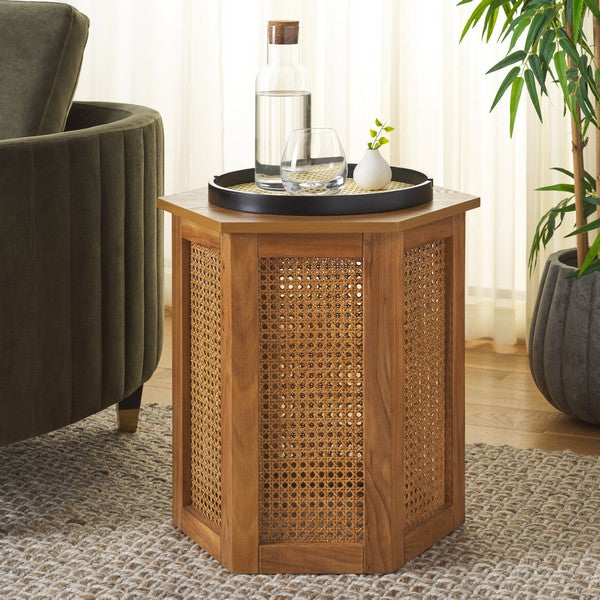 Danez Hexagon Cane Accent Table in Natural