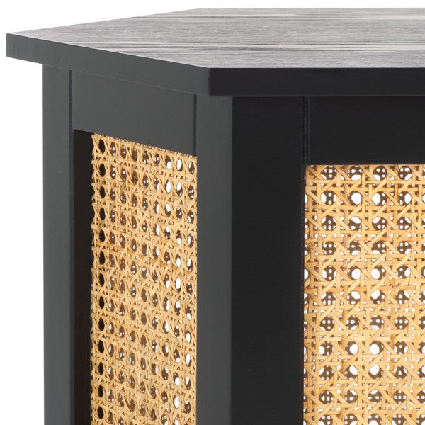 Danez Hexagon Cane Accent Table in Black and Natural