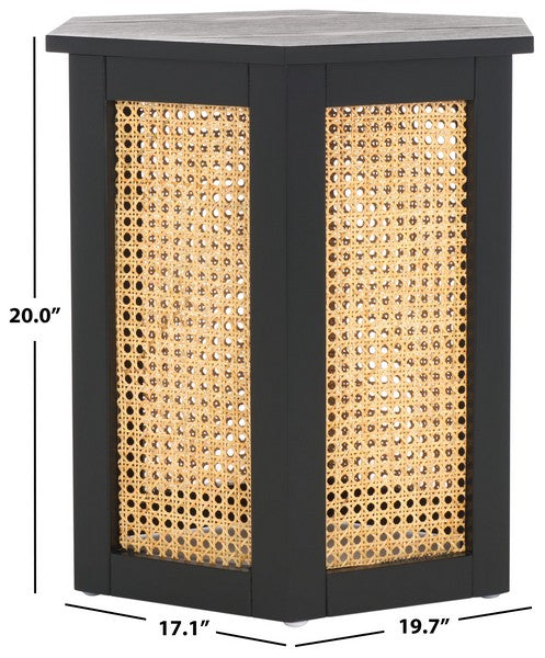 Danez Hexagon Cane Accent Table in Black and Natural