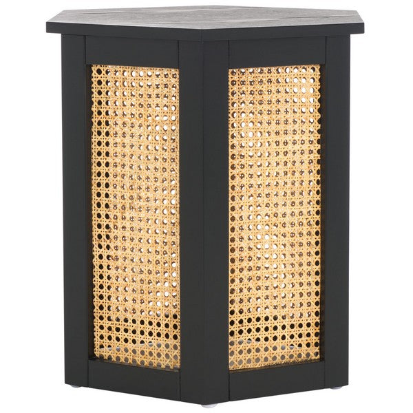Danez Hexagon Cane Accent Table in Black and Natural