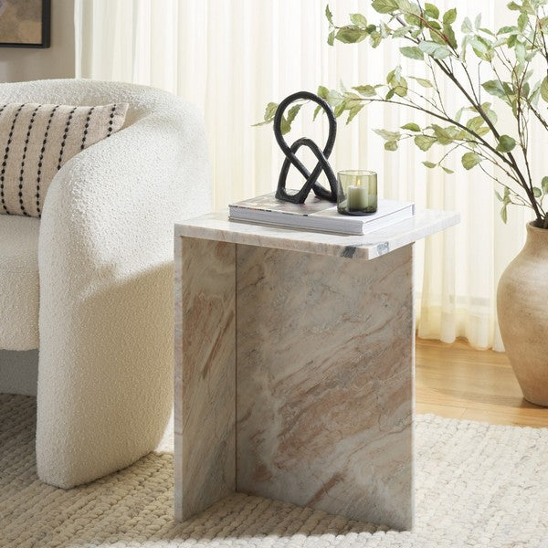 Udo Marble Accent Table in Brown and Gray