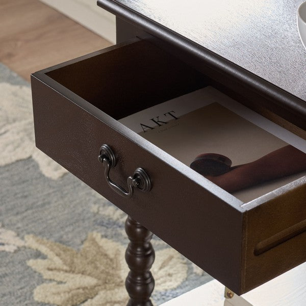 Athena Accent Table with 1 Drawer and Ball-turned Legs in Dark Chocolate