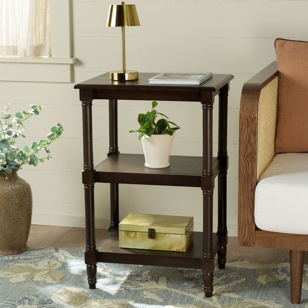 Cassie 3 Shelf Accent Table in Dark Chocolate
