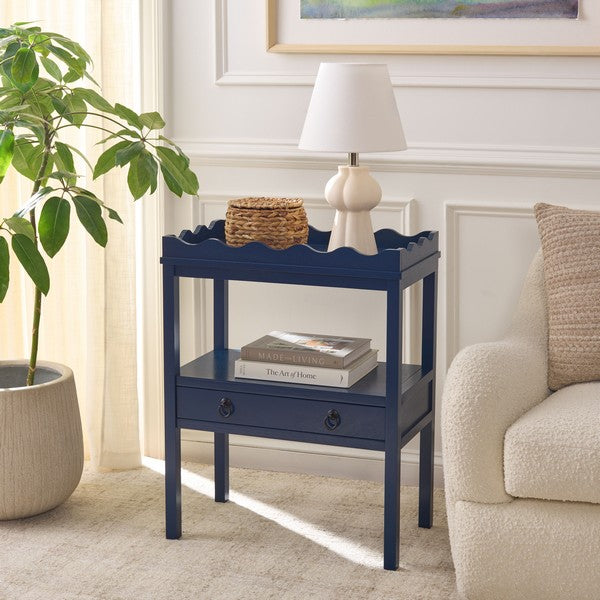 Darlyn Wood Rectangle Accent Table in Ink Blue
