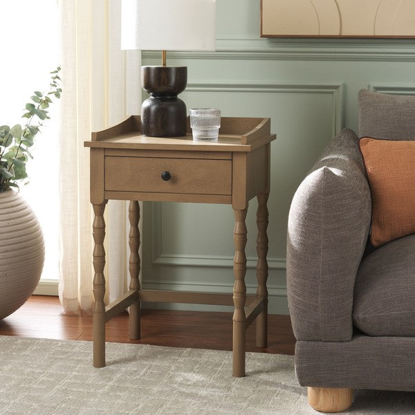 Astaroth Wood Accent Table in Desert Brown