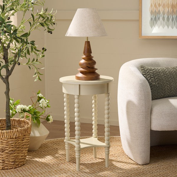 Orbis Round Accent Table in Distressed White
