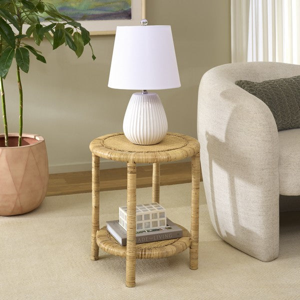 Akane Rattan Accent Table With Shelf in Natural
