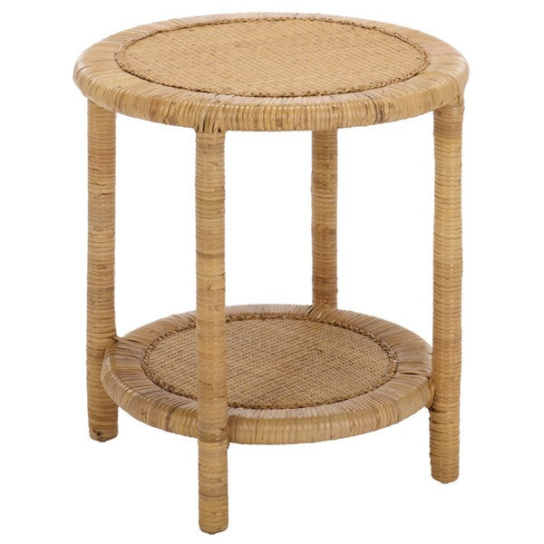 Akane Rattan Accent Table With Shelf in Natural