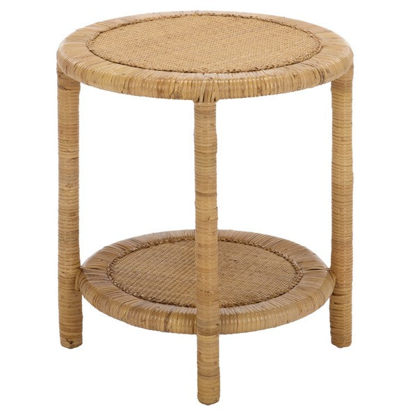 Akane Rattan Accent Table With Shelf in Natural