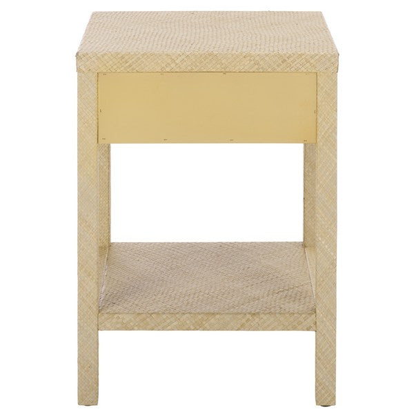 Apis Raffia Accent Table in Natural with Storage Drawer and Shelf