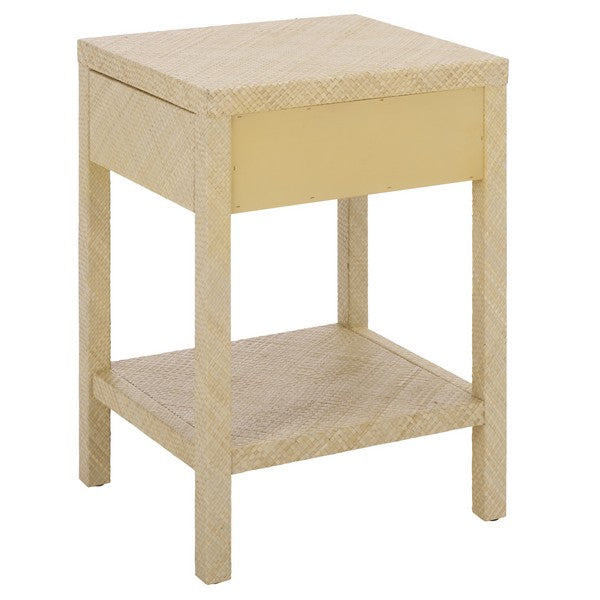 Apis Raffia Accent Table in Natural with Storage Drawer and Shelf