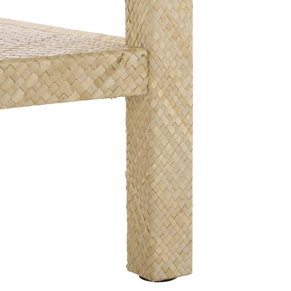 Apis Raffia Accent Table in Natural with Storage Drawer and Shelf