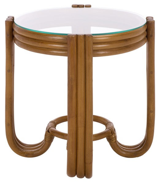 Bilian Rattan Pole Round Accent Table in Brown