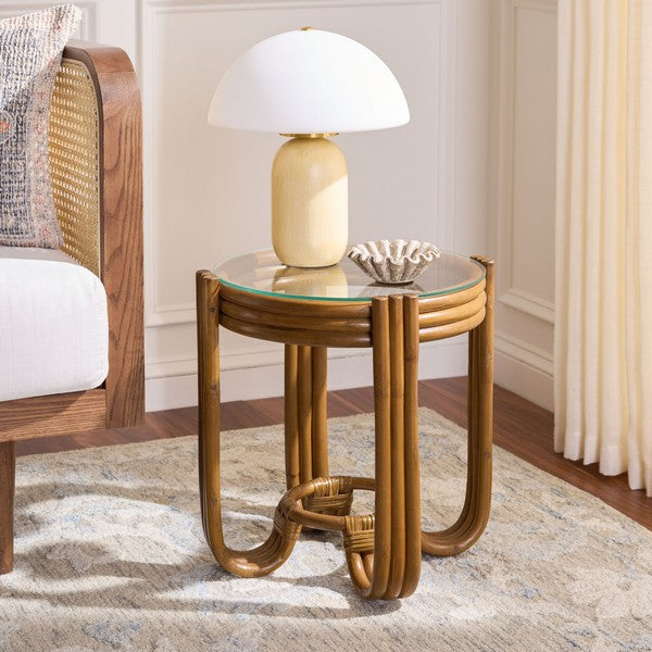 Bilian Rattan Pole Round Accent Table in Brown