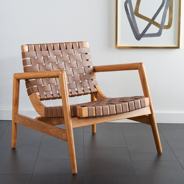 Bellona Cognac Leather Woven Accent Chair - The Mayfair Hall
