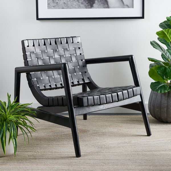 Bellona Black Leather Woven Accent Chair - The Mayfair Hall