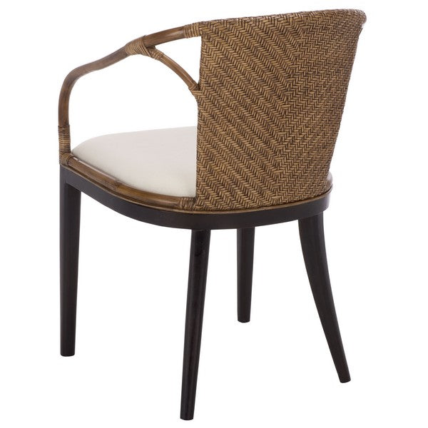 Kumi Rattan Accent Chair in Brown with Ivory Cushion