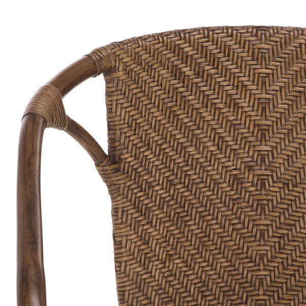 Kumi Rattan Accent Chair in Brown with Ivory Cushion
