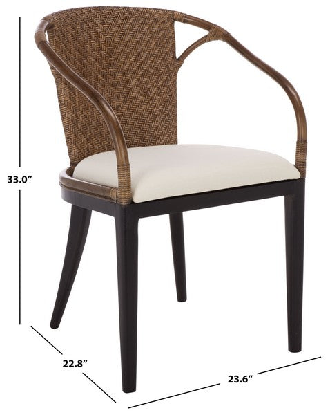 Kumi Rattan Accent Chair in Brown with Ivory Cushion