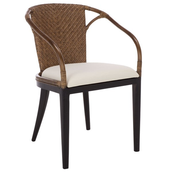 Kumi Rattan Accent Chair in Brown with Ivory Cushion