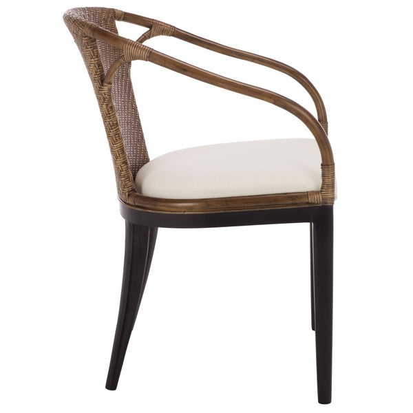 Kumi Rattan Accent Chair in Brown with Ivory Cushion