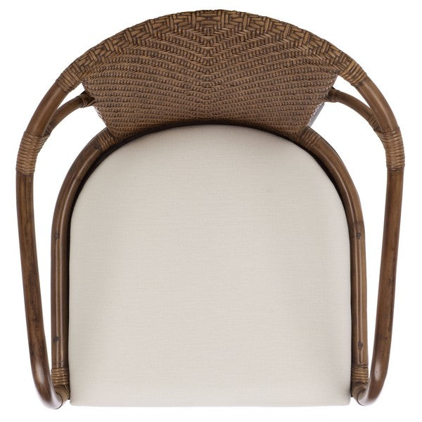 Kumi Rattan Accent Chair in Brown with Ivory Cushion