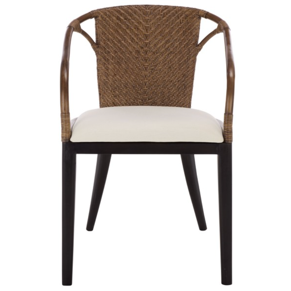 Kumi Rattan Accent Chair in Brown with Ivory Cushion
