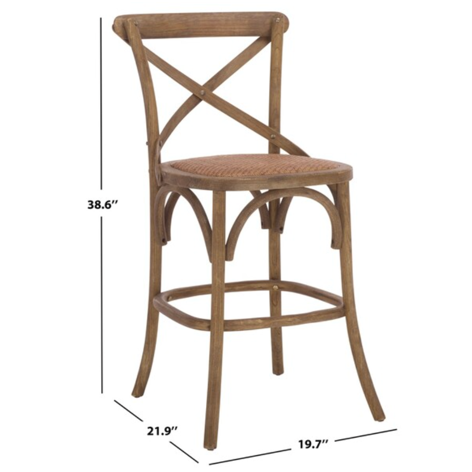 Franklin Oak Counter Stool in Weathered Grey with Rattan Seat