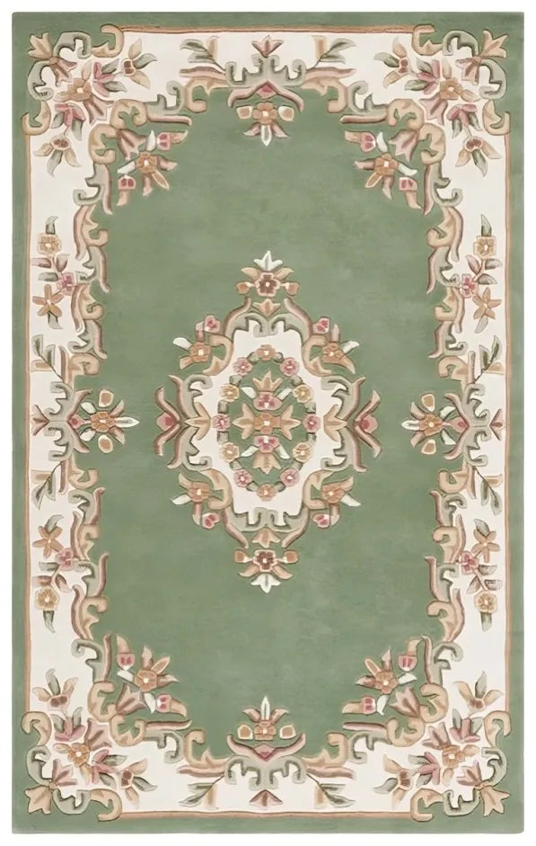 Aubusson Wool Rug in Green and Ivory