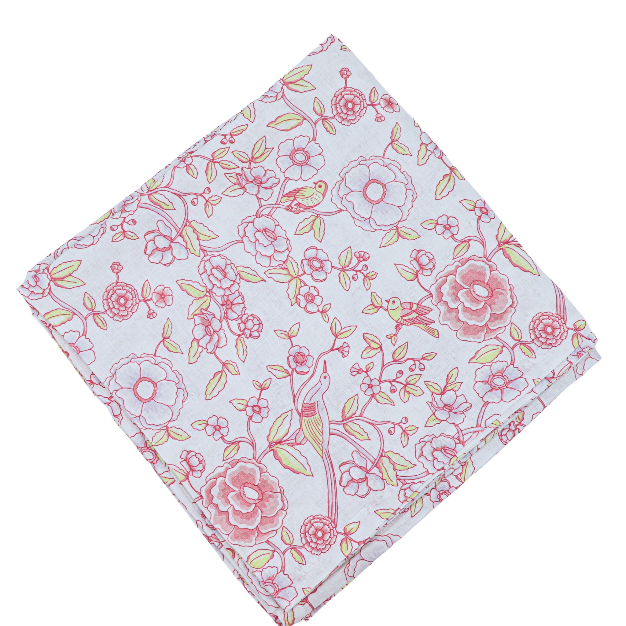 Alma Hortus Linen Tablecloth in White with Mauve and Green Design