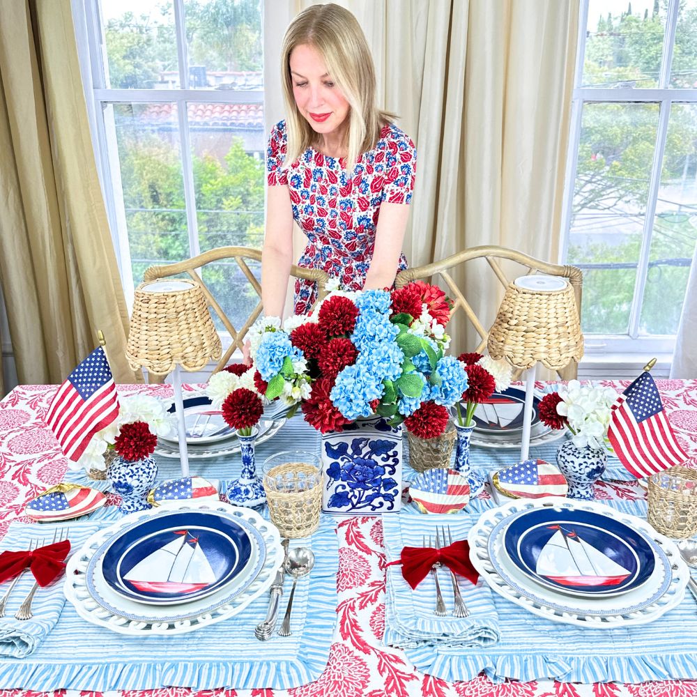Blue Stripes - Quilted Placemats with Ruffle  - Set of 4