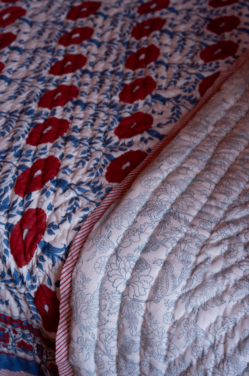 Araminta Block Print Reversible Cotton Quilt