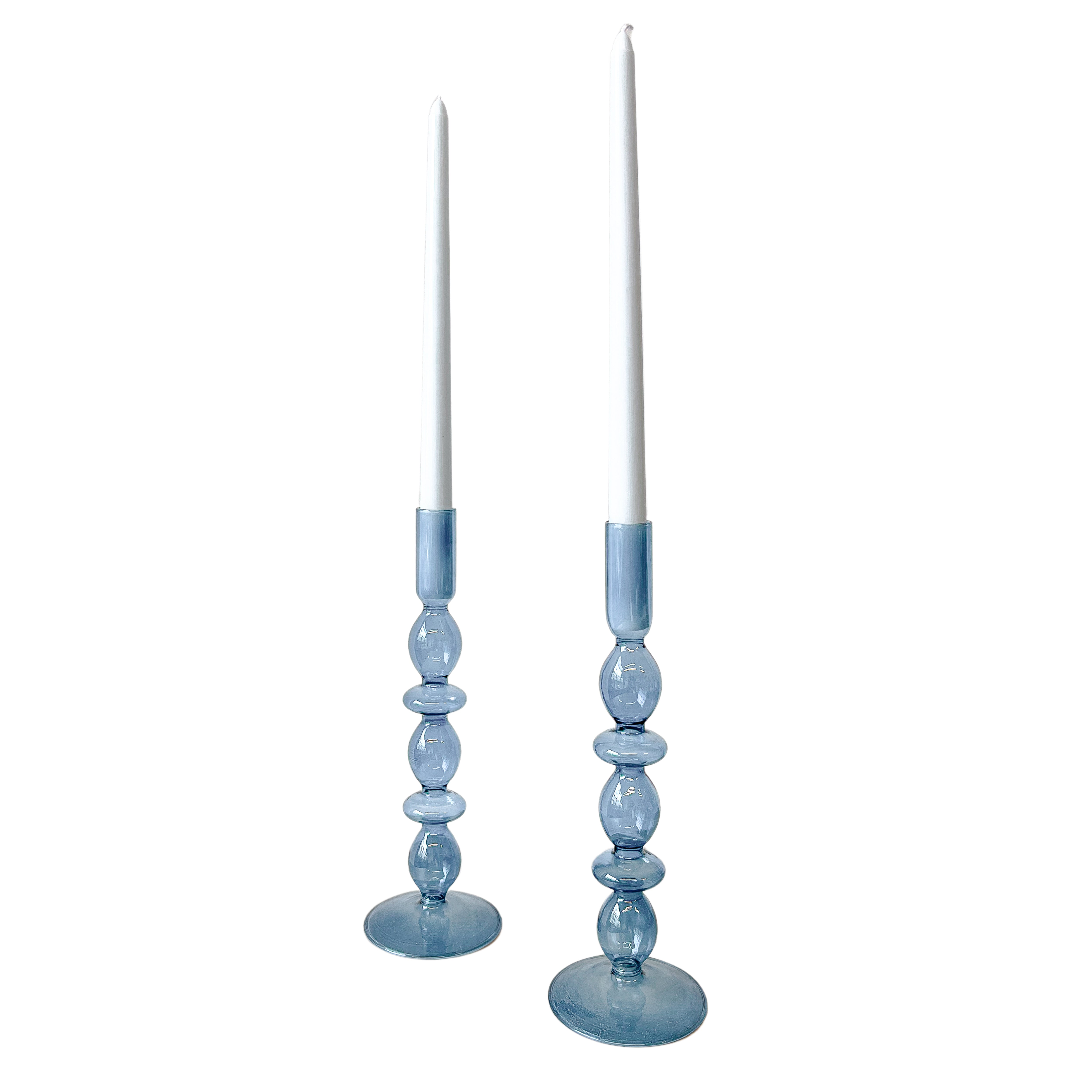 Azure Blue Glass Candle Holder in Teal (Set of 2)