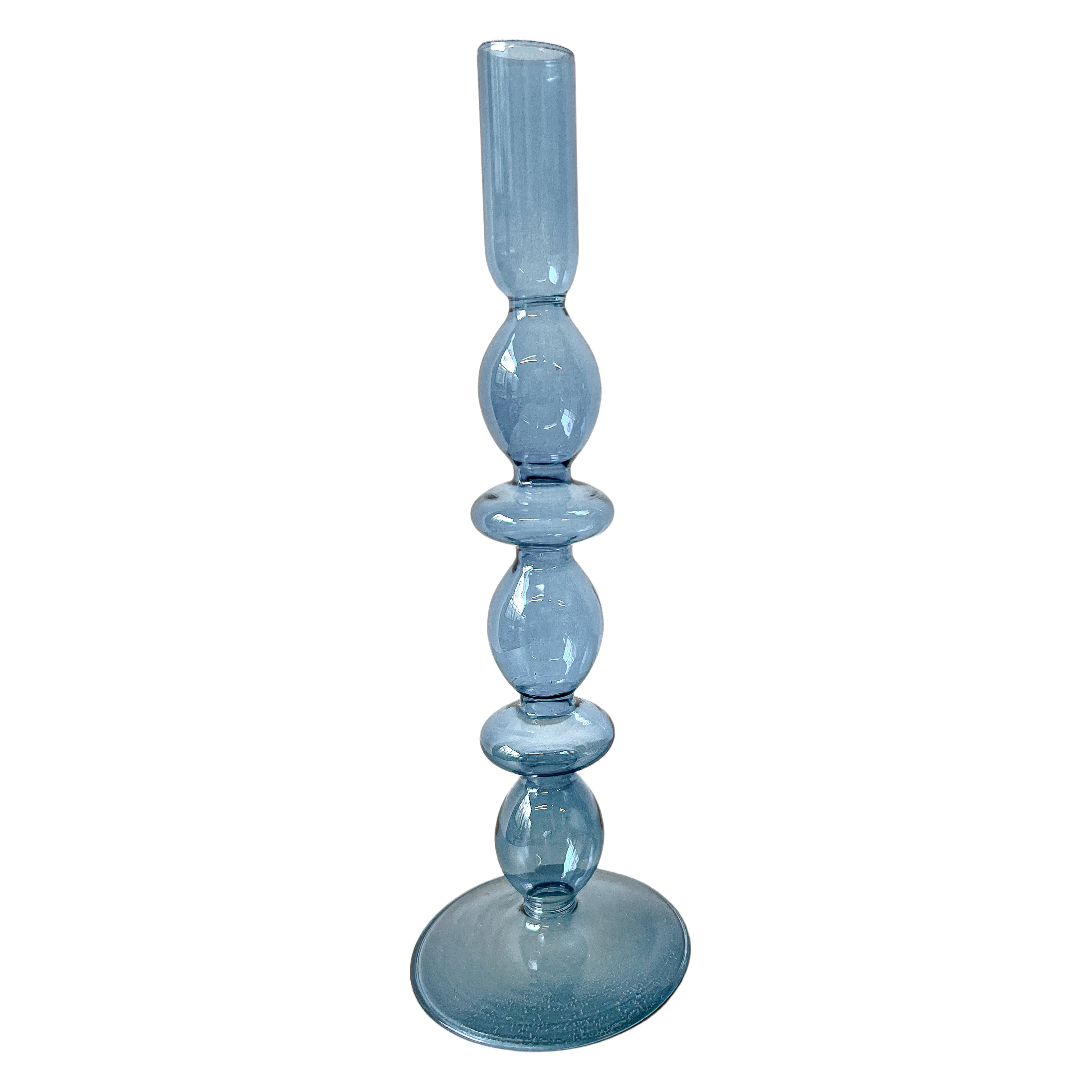 Azure Blue Glass Candle Holder in Teal (Set of 2)
