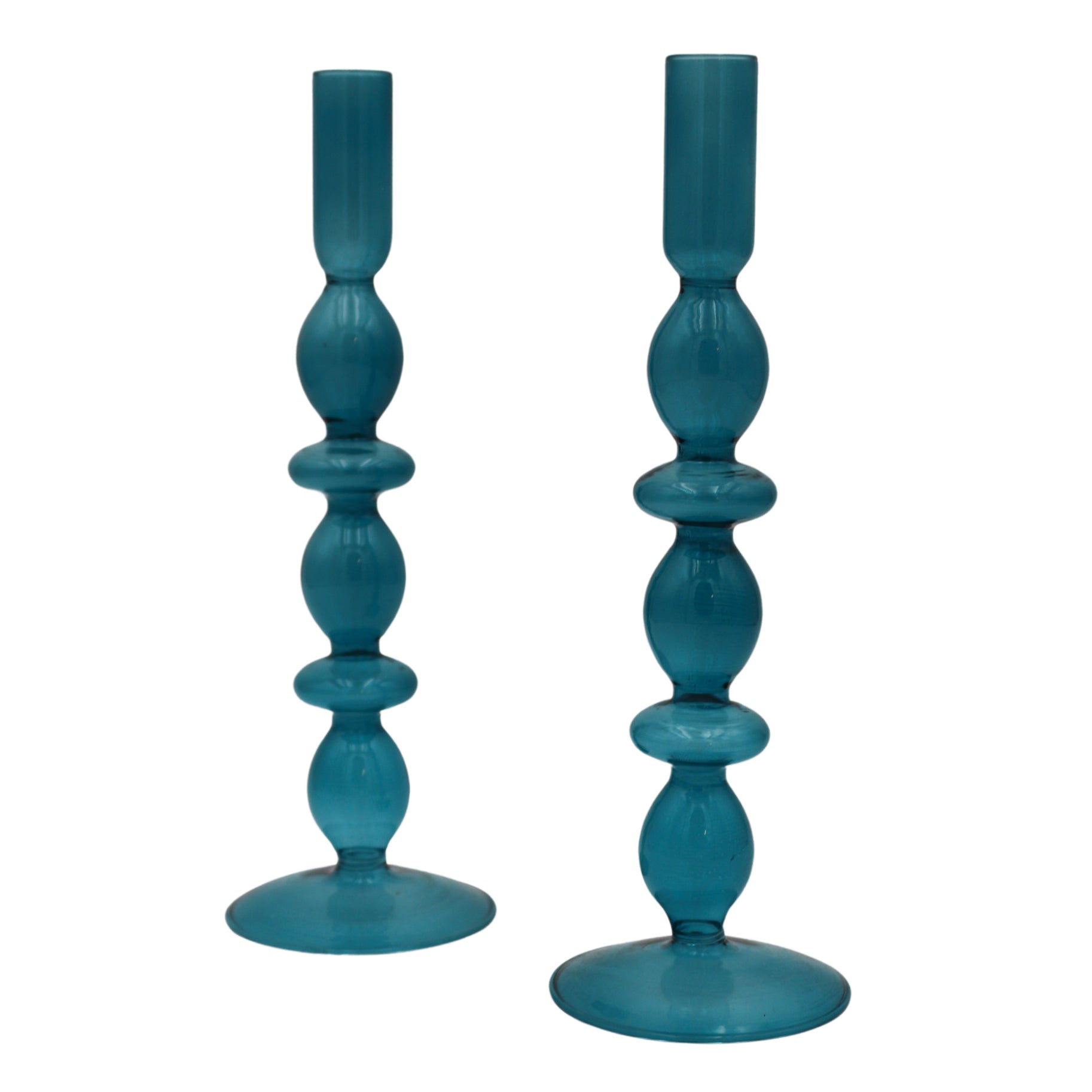 Azure Blue Glass Candle Holder in Teal (Set of 2)